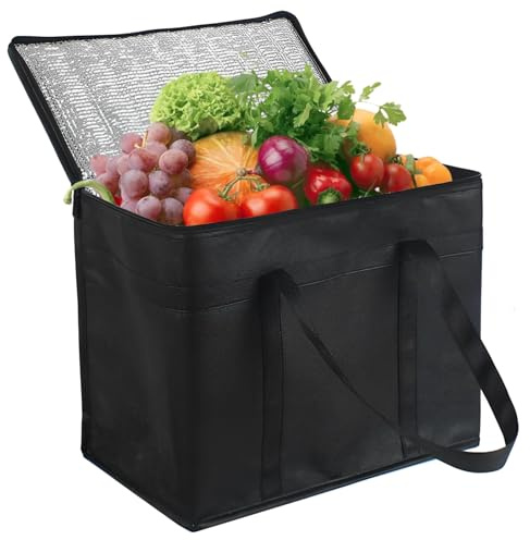1Pcs Thermal Bag, Cooler Bag Large, Cooler Bags for Frozen Food, Handheld Durable Large Capacity Insulation Bag Suitable for Beach Camping Work Travel (Black)