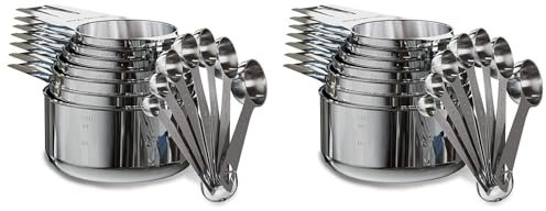 Booso Juego de 28 Tazas, Tazas y Cucharas Medidoras de Acero Inoxidable, 14 Tazas Anidables y 14 Cucharas Apilables Portátil Profesional