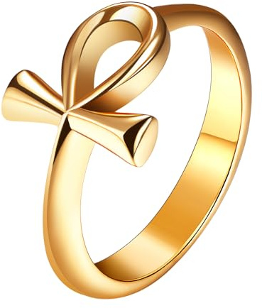 JewelryWe Ankh Kreuz Ring Damen Edelstahl Damen-Ring Antik Ägypten Ankh Kreuz Siegelring Schlüssel des Lebens Amulett Fingerring Ägyptisches Symbol Schmuck Geschenk Frauen Männer