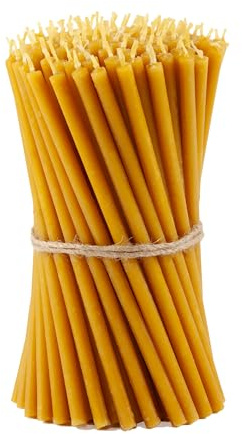 DAV Candles, Natural Beeswax Church Taper Candles, 15cm Length, Smokeless with Honey Aroma, Cotton Wick, 45-50 Min Burn Time, Pack of 100