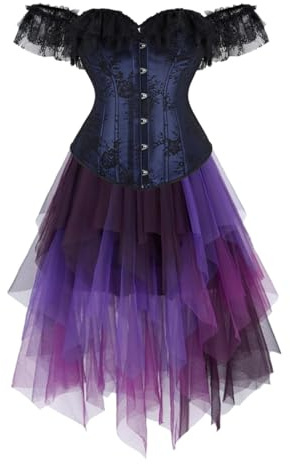 Jutrisujo Blau Korsett Kleid Damen Corsage Korsagenkleid Corsagenkleid Ärmel von der Schulter Spitze Korsettkleid Plus Größe Renaissance 4XL
