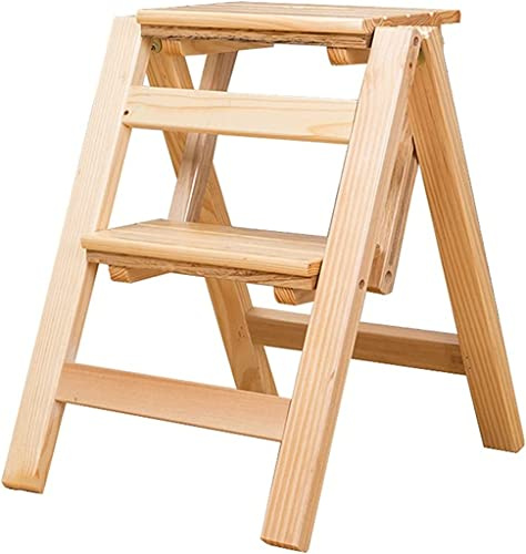 Foldable 2-Step Wooden Stool Portable Step Ladder Small Footrest Versatile Shoe Rack/Flower Stand Lightweight Folding Ladder - Perfect for Home & Garden (Color: B)