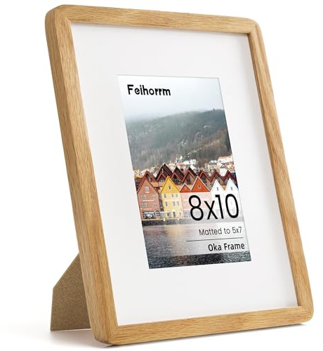 8x10 Picture Frame Natural Oak Solid Wood Photo Frame with HD Tempered Glass,Handcrafted Wooden Rounded Corner 8x10 Frame Matted to 5x7 Photo Frame, Wall or Tabletop Decor
