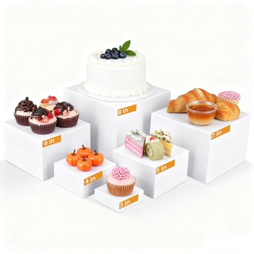LJEC 6PCS Buffet Risers，Large Food Risers for Buffet Table, Dessert Table Display Set,Food Stands for Display Party，Collectibles Jewelry Display Stand, Acrylic Cube Boxes big size(8-7-6-5-4-3)