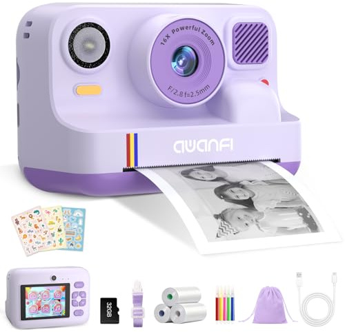 Kids Camera Instant Print, 48MP Kids Digital Camera Toys, Purple | 1080P Photo Instant Print Camera, 32GB Card, 3 Camera Paper rolls, Birthday Kids Toys Gifts for Girls Boys Aged 3-12