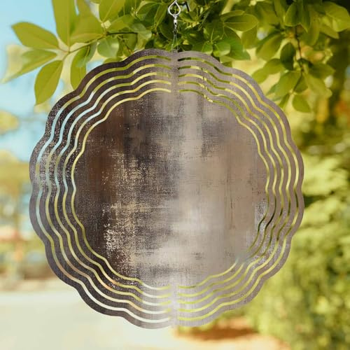 Vintage Shbby Chic Rock Wind Spinner for Garden Yard 3D Stainless Steel Hanging Wind Spinners, Abstract Wood Art Spinners Outdoor Metal Decor for Lawn Patio Home