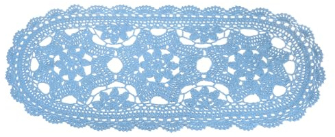 QUARKZMAN Centrini All'Uncinetto 22 X 10 Centrini Tavola Ovali All'Uncinetto A Mano Con Motivo 3 Fiori Centrino In Cotone Per Decorazione Matrimonio Feste Azzurro Chiaro