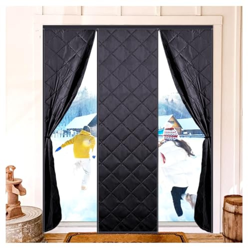 Rideau De Porte Magnétique Isolant Thermique Pour L'hiver Rideau Thermique Coupe-Vent - Tissu Oxford - Isolant Phonique Et Anti-froid - Fermeture Automatique(Black,W260*H240cm)