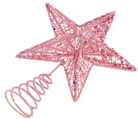 NUOBESTY Puntale Stella Albero di Natale 22 CM in Ferro Battuto Rosa Decorazione Natalizia Tridimensionale Resistente e Facile da Installare per Addobbi Festivi