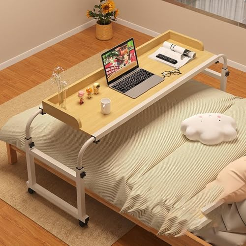 Verstellbarer Betttisch mit Rollen, 3 Seitenstege & geräuschlose Rollen, langlebiges Stützrohr für Arbeitszimmer, 140 cm lang, einfache Mobilität und vielseitige Verwendung