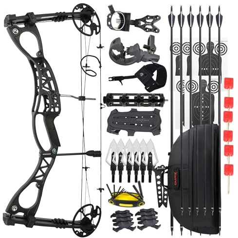Compoundbogen-Set mit 0-70 lbs Verstellbarer Zugkraft, 320 FPS IBO und 80% Let-Off – für Erwachsene und Jäger, ideal für Jagd und Standschießen