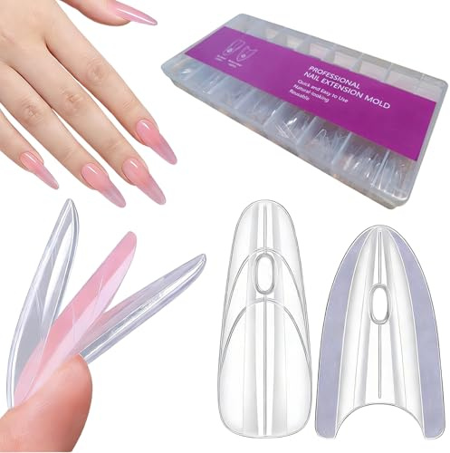 Aribliseza Sandwich Dubbla nagelformar, 240 st genomskinliga nagelformar, 15 storlekar för gör-det-själv-nagelförlängning, lämplig för byggnadsgel, mandel, rund nagelform