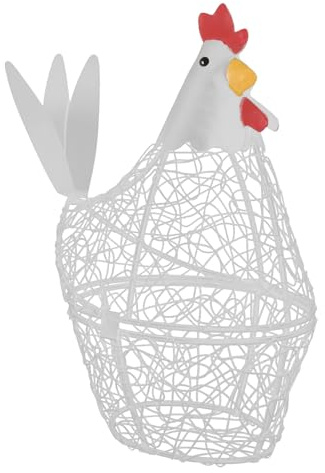 Homoyoyo Cestino Portauova Decorativo in Ferro Bianco a Forma di Gallina, Grande Capacità per Conservare Uova e Aglio in Cucina a Casa