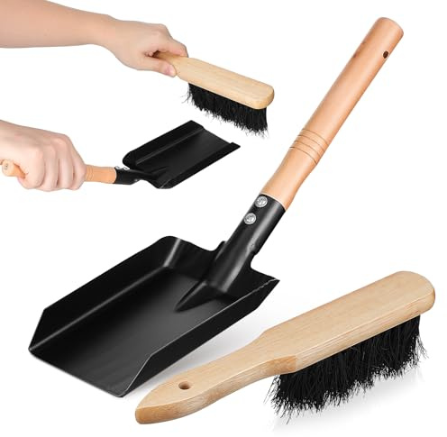 HOMOCONO Pelle à Charbon et Balayette pour Cheminée Manche Long Ensemble de Nettoyage pour Foyer et Jardinage