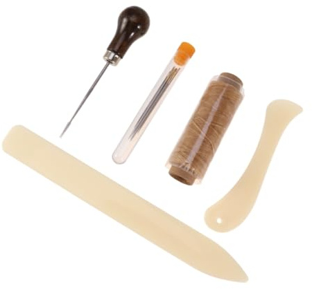 Housoutil Set di Strumenti e Filo di Lino Cerato per Rilegatura Libri Fai da Te 11 Pezzi in Metallo Ago Grande, Punteruolo Manico in Legno per Progetti Artigianali