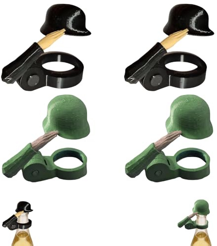 Soldat Salut Bierflaschen Helm, Bierflaschenverschluss, Bierhelm, Flaschenverschluss Bierflaschen, Insektenschutz Abdeckung, Outdoor Getränke Zubehör, Standardflaschen Kompatibel (Schwarz+Grüner_4PCS)