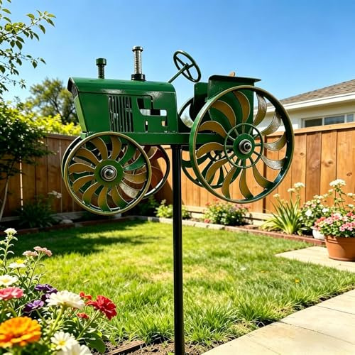 Vintage Tractor Wind Spinner, 68cm Vintage Metal Wind Sculptures & Spinners Outdoor Garden Stake Sculpture Motion Art WindSculpture Tractor Stake, Retro Farmhouse Windmills Lawn Ornament