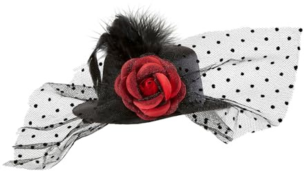 W WIDMANN MILANO Party Fashion 9396A - Minihut mit Rose, Federn und Schleier, Hut, Kopfschmuck, Accessoire, Mottoparty, Karneval