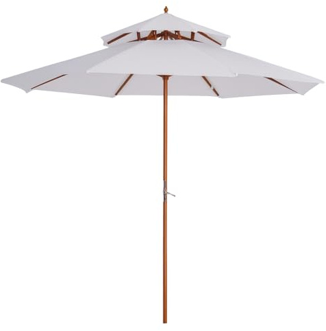 Outsunny Parasol droit Parasol de jardin rond en Bois 2 Toit Polyester 180 g/m² dia. 2,7 x 2,6H m blanc