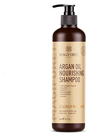 Arganöl Shampoo 500ml, MagiForet Bio Shampoo Sulfatfrei - Weich & Geschmeidig, Schonend für lockiges & coloriertes Haar, Für Männer & Frauen