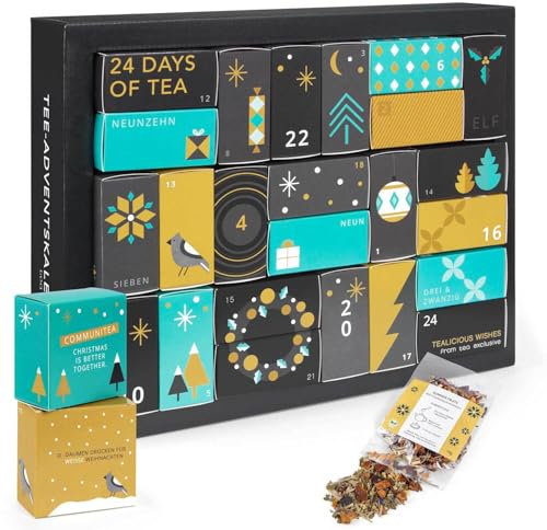 Erlebnis Tee Adventskalender 2025 Gold Edition | Design Adventskalender, 24 x loser Tee | Spezialitäten & weitere Überraschungen im Tee Kalender