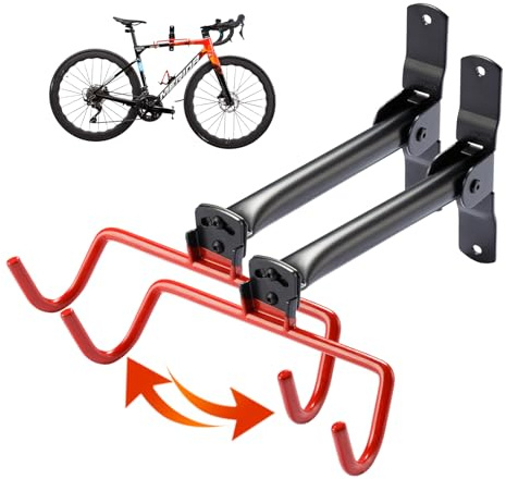 PHUNAYA Wandhalterung, Fahrradaufhänger, horizontal, Fahrradhalterung, strapazierfähig, Garage, Fahrradaufbewahrung, Garagenorganisation, Fahrradhaken mit Gummi, Faltbarer und Verstellbarer Winkel (2