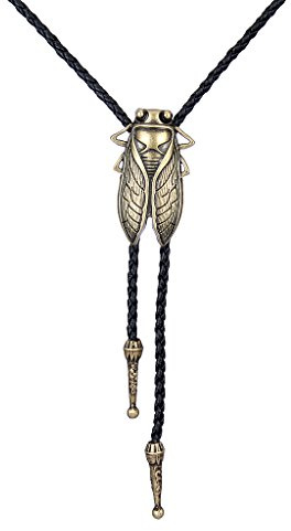 COOLLA Bolo Tie Cowboy Krawatten Leder Choker Halskette Vintage Türkis Anhänger für Damen Herren (Zikada-Bronze), Metall, Türkis