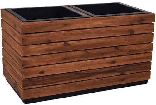 VIVANNO Pflanztrog Maxi - Pflanzkübel Hochbeet aus Holz, 85 cm, Braun | Rechteckiger Blumenkübel für Außen mit 2 Kunststoffeinsätzen, Frostsicherer Übertopf für Garten und Balkon, 41x85x43 cm