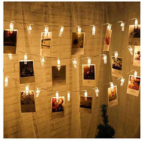 MILASIA Guirlande Lumineuse LED, Blanc Chaud, réutilisable 2meters / Fairy Lights 20 Clips Photo, éclairage d'ambiance alimenté par Batterie/USB, décoration de Salon, Noël, Mariage, fête