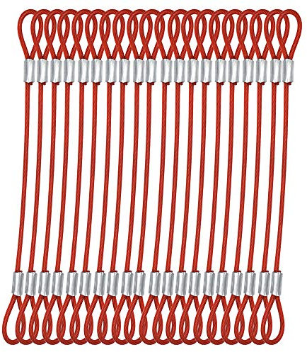 Bytiyar 15 st 20 cm (7,9 tum) 3 mm tjocklek rostfritt stål trådkabel med öglor vinylskydd belagd kort rep snodd lås säkerhet kopplingskedjor, röd