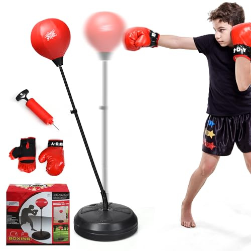 COSTWAY Punchingball 120-154cm höhenverstellbar, Standboxball freistehend, Boxsack Set, Box Set inkl. Boxhandschuhe und Handpumpe, für Erwachsene, Jungen und Mädchen ab 8 Jahren