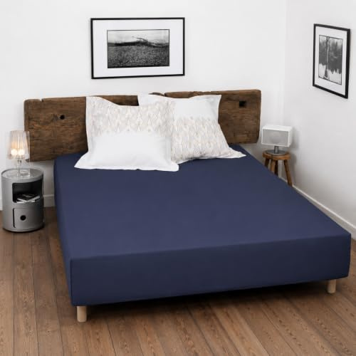 Home Linge Passion - Lenzuolo con angoli, 100% cotone a 57 fili (etichetta OEKO-TEX), blu, misure: 140 x 190 cm