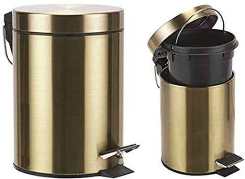 EEMKAY® New 3L Metal Gold Kitchen Bathroom & Office Waste Pedal Bin Home Decor