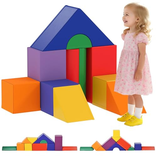 HOMCOM 11-Piece Soft Play Equipment for Toddlers, Kids Soft Play Set, Foam Blocks for Climbing, Crawling, Ages 1-3 Years, Multicoloured