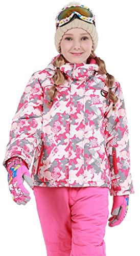 Skrsila Skiddräkt för barn 2 delar pojkar flickor snödräkt utomhus varm skidåkning kläder skidjacka skidbyxor, ROSA, 116/122 cm