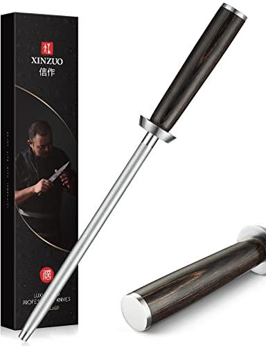 XINZUO 36.2cm Chaira de Diamante, Profesional Afilador de Esmeril Ovalada Sacapuntas Acero de Alto Carbono, Para Afilar Varios Cuchillos de Cocina -Mango de Pakkawood