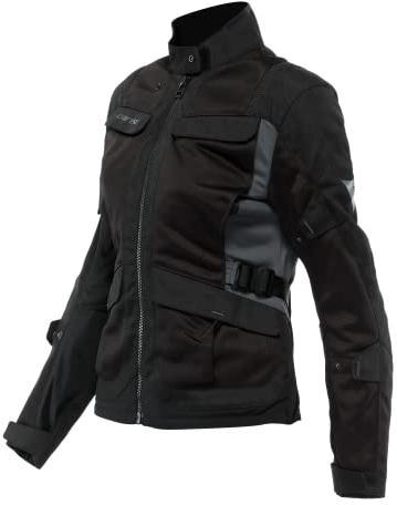 Dainese - Desert Lady Tex Jacket, Chaqueta de Moto de Verano, Tejido Técnico Ligero, Protectores de Hombros y Codos, Chaqueta de Moto para Mujer, Negro/Negro/Ébano, 42