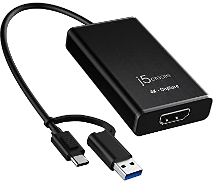 j5create 4K HDMI Video Capture Card, DSLR Cam Link, Adaptateur de Capture de Jeu pour Le Direct, la Diffusion, Le Streaming, la vidéoconférence | Support 4K30, 2K60, 1080p120 (JVA11)