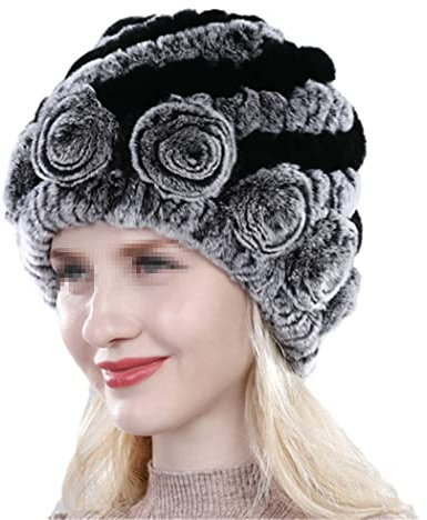 keusyoi Damen Winter Strickmütze Fellmütze Flauschige Fellmützen Damen Elastische Fellmützen