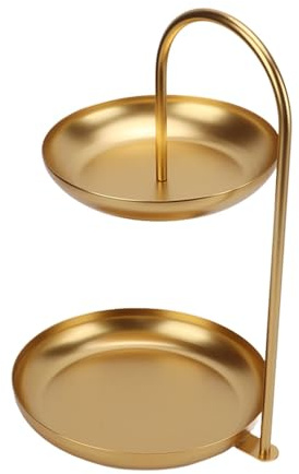 HERCHR 2 in 1 Cake Stand Afternoon Tea Stands 2 Tiered Serving 2 Tier Cupcake Gold Cake Dessert for Tea Party Wedding Baby Shower Buffet Server