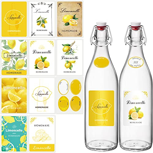 Ezebesta Personalisierte Limoncello Etiketten Wasserdicht und guter Klebstoff Hausgemachte Braugeschenke Vorgedruckte Etiketten und Handschrift Aufkleber