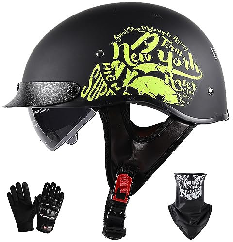 Mezzo Casco Da Motociclista Retrò Portatile Jet Casco Scodella ECE/DOT Omologato Sicurezza Estivo Mezzo Casco Per Elicottero Da Pilota Chopper Vintage Per Moto Cruiser