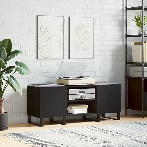 Tidyard Mobile da soggiorno, mobile TV, mobile per dischi in vinile, armadi per film e CD, tavolino ausiliario per CD e DVD, supporto per riporre dischi, nero, 121 x 38 x 48 cm 3#