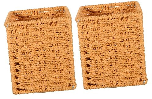 MAGICLULU 2pcs Hand-woven Desktop Pen Holder Compact Woven Basket for Sundries Storage for Tea Table Organization