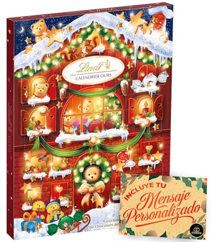 Calendario de Adviento Lindt Teddy 2025 con 24 Chocolates Variados + Tarjeta Personalizable Cia&Co · Bombones Lindt de Chocolate con Leche y Blanco · Regalo Familiar Ideal para Disfrutar la Navidad