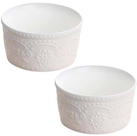 Zerodeko 2st Souffle-backschale Ramenschale Mit Deckel Cupcake-gericht Salatgericht Französische Zwiebel Keramische Geleeschale Tassen Nachtisch Keramik Weiß Haushalt