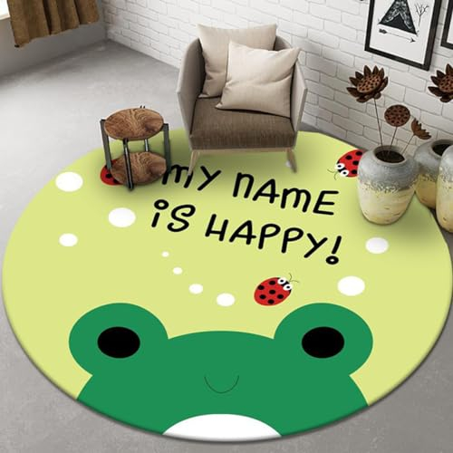TSMMB Teppich Rund 140 cm Kinderzimmer Mädchen Motiv Cartoon-Frosch Teppich Wohnzimmer Schlafzimmer Kurzflor Waschbar Kinderteppich Rutschfes,A18