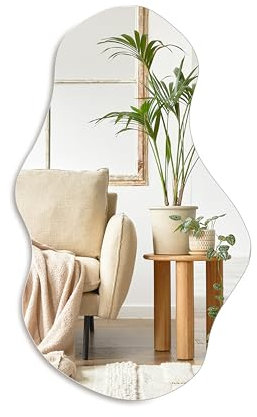 PERFNIQUE Asymmetrischer Spiegel 89 x 53 cm, Unregelmäßiger Wandspiegel, Großes Modernes Dekorativ für Wohnzimmer, Badezimmer, Schlafzimmer, Eingangsbereich, Wolkenspiegel, Rahmenloser (89 x 53 cm)
