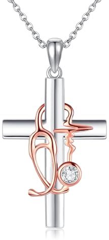 DAYLINLOVE Krankenschwestern Geschenke 925er Sterling Silber Halsmit Stethoskop Kreuz Anhänger Krankenschwester Schmuck Geschenke für Damen Frauen Mädchen Krankenschwester Dcoter Medizinstudenten
