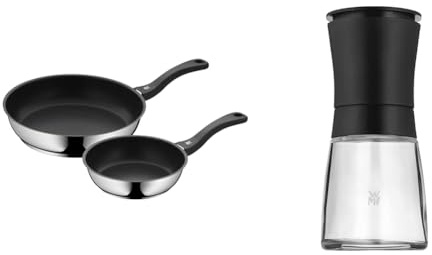 WMF Juego de sartenes Devil de 2 piezas, sartén de 28 cm + 20 cm, sartén de inducción & Trend - Molinillo de Especias, Molinillo Cerámico y Vidrio Borosilicatado, Negro